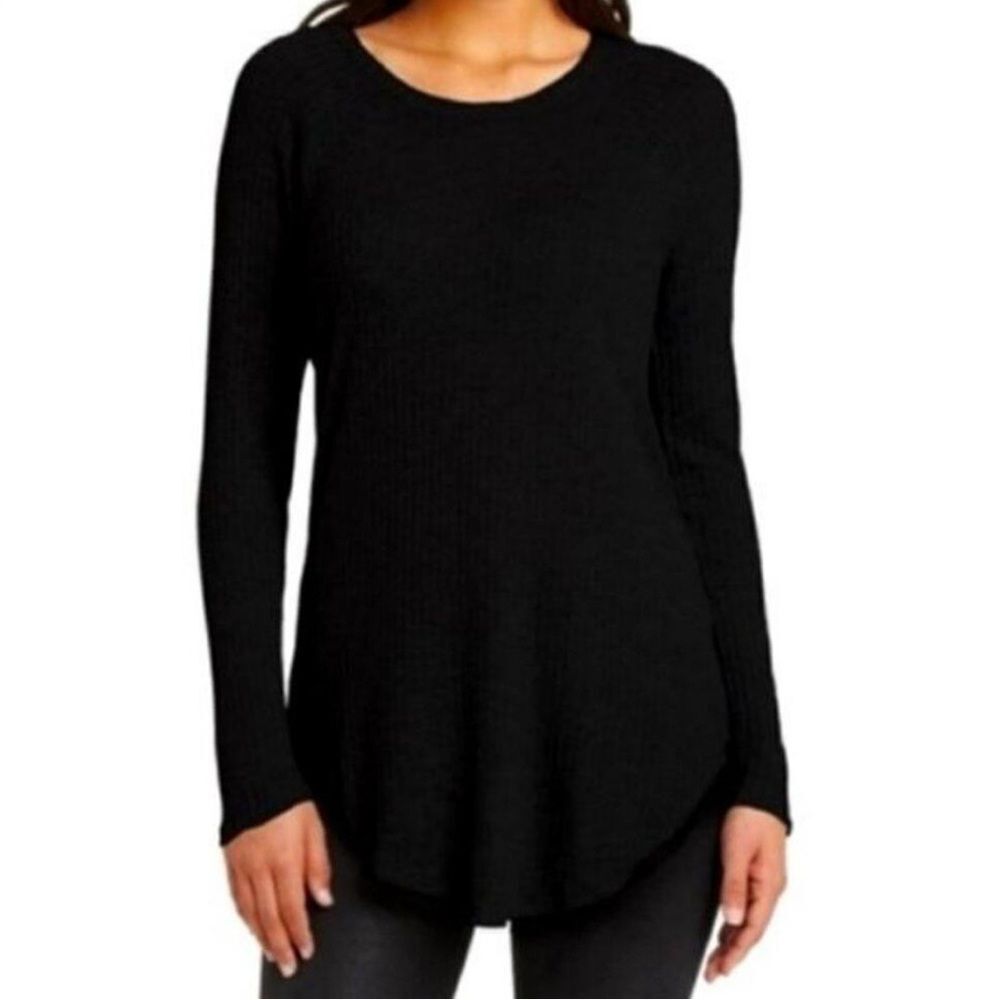 Chaser Women's Black Waffle Weave Long Sleeve Tee Size XXL Basic Warm Cozy